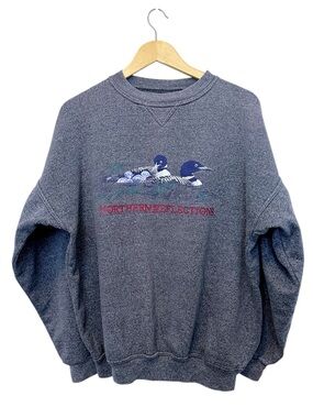Vintage Northern Reflections Gray Crewneck Sweatshirt with Loon Cottagecore Cozy